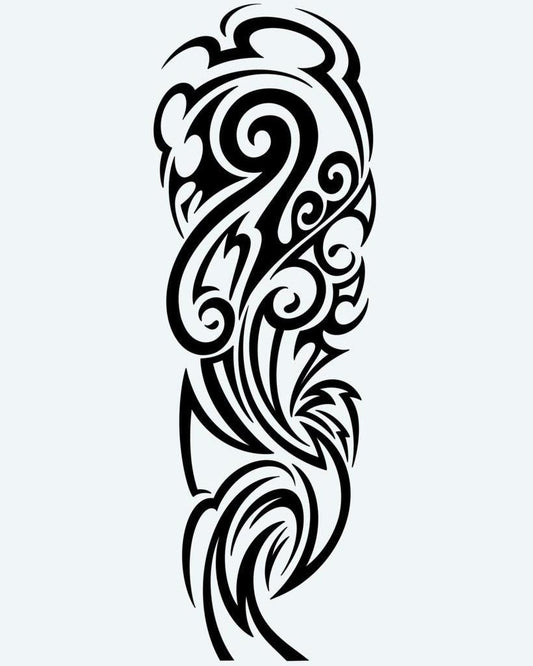 Organic Tribal Foliage semi-permanent tattoo design by INKON – nature, tribal, blending, leaf, shapes illustration, 8 x 20 in (20x50cm), available at inkon.co