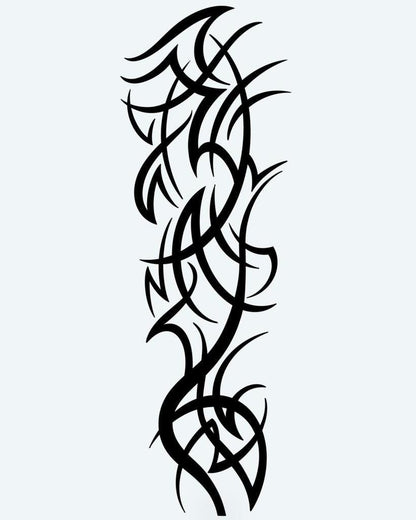 Tribal Thorns semi-permanent tattoo design by INKON – tribal, intertwined, thorny, vines, sharp illustration, 8 x 20 in (20x50cm), available at inkon.co