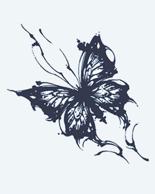 Ink Splash Butterfly semi-permanent tattoo design by INKON – artistic, butterfly, rendered, paint, splash illustration, 2 x 2 in (5x5cm), available at inkon.co