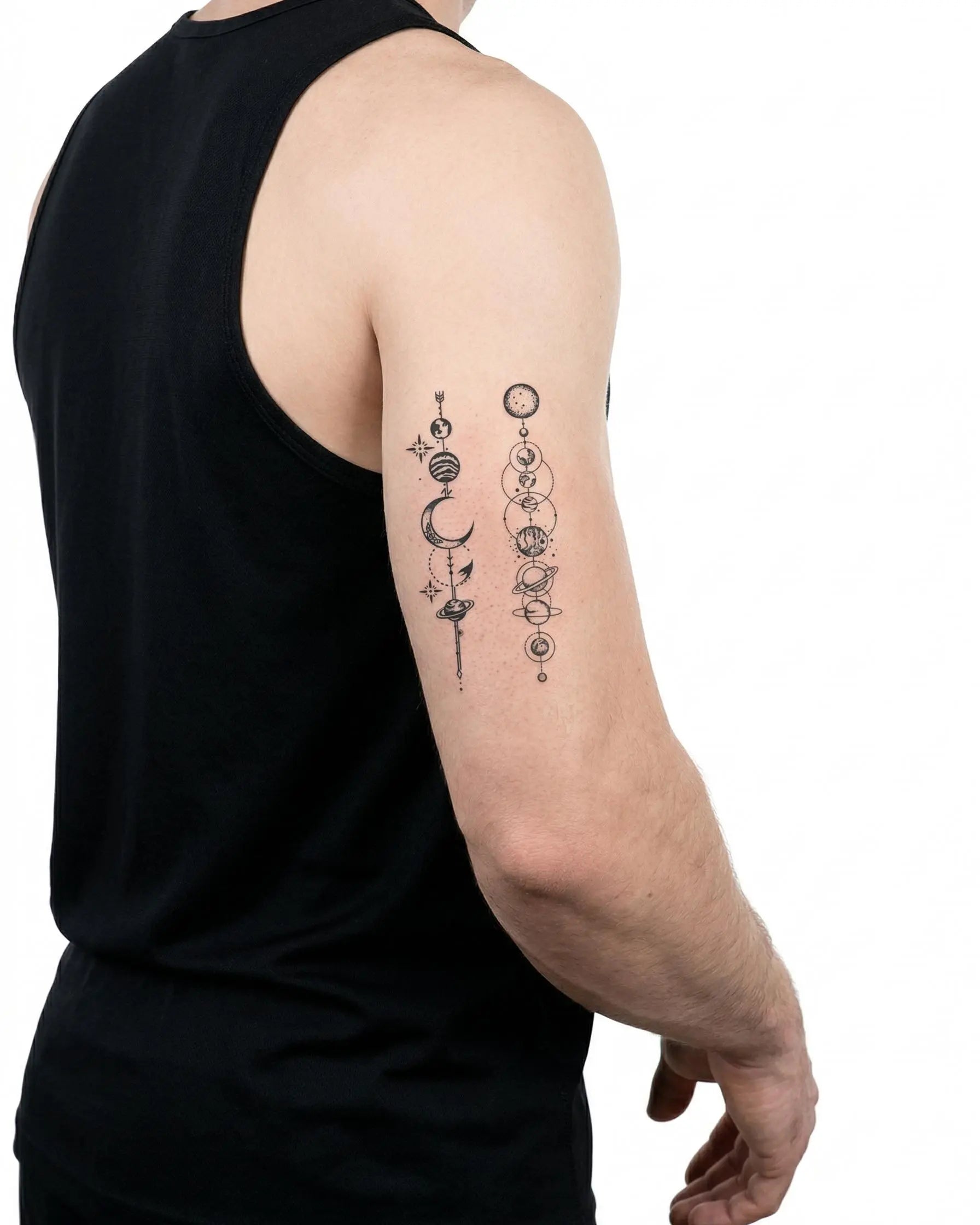 Solar System Alignment Realistic Temporary Tattoo for Men | INKON
