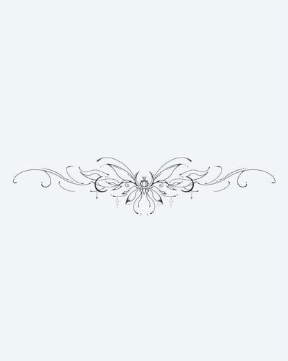 Lotus Flourish Band semi-permanent tattoo design by INKON – symmetrical, ornamental, central, lotus, flower illustration, 4 x 7 in (10x17cm), available at inkon.co