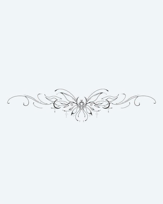 Lotus Flourish Band semi-permanent tattoo design by INKON – symmetrical, ornamental, central, lotus, flower illustration, 4 x 7 in (10x17cm), available at inkon.co