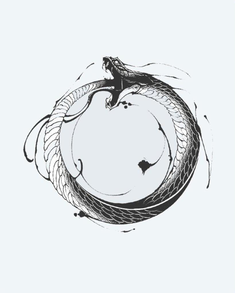 Ouroboros Serpent semi-permanent tattoo design by INKON – ancient, ouroboros, symbol, serpent, eating illustration, 4 x 4 in (9x9cm), available at inkon.co