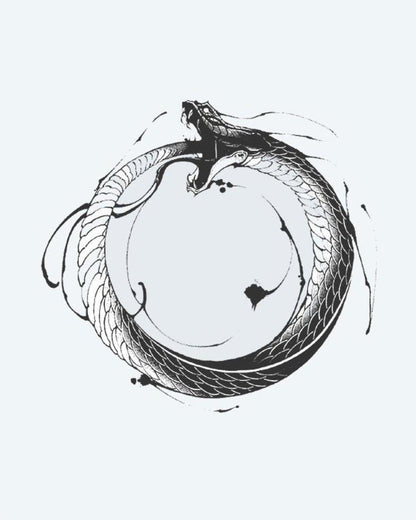 Ouroboros Serpent semi-permanent tattoo design by INKON – ancient, ouroboros, symbol, serpent, eating illustration, 4 x 4 in (9x9cm), available at inkon.co