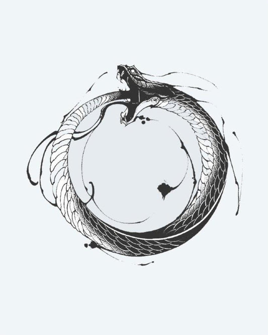 Ouroboros Serpent semi-permanent tattoo design by INKON – ancient, ouroboros, symbol, serpent, eating illustration, 4 x 4 in (9x9cm), available at inkon.co