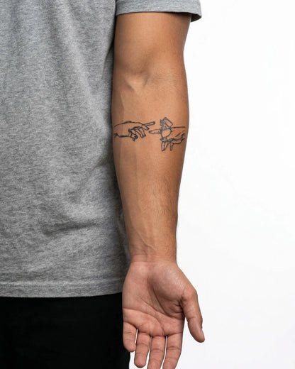 INKON Hands with Lighter & Cigarette semi-permanent tattoo applied on a man – 4 x 4 in (9x9cm) design, realistic ink look, lasts 10 days