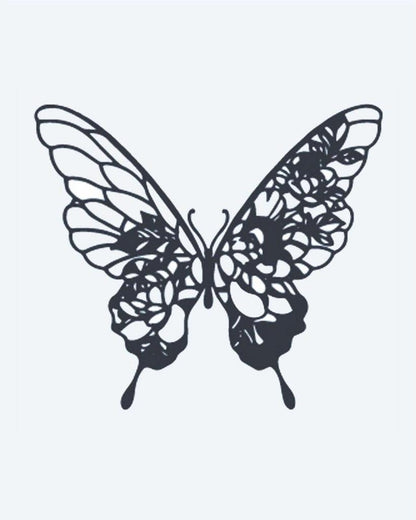 Floral Butterfly semi-permanent tattoo design by INKON – stunning, large, butterfly, floral, patterns illustration, 3 x 4 in (6x11cm), available at inkon.co