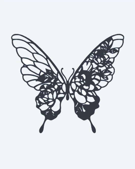 Floral Butterfly semi-permanent tattoo design by INKON – stunning, large, butterfly, floral, patterns illustration, 3 x 4 in (6x11cm), available at inkon.co