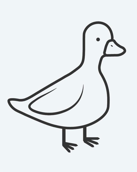 Little Duck semi-permanent tattoo design by INKON – adorable, cartoon, duck, standing, outlined illustration, 2 x 2 in (5x5cm), available at inkon.co