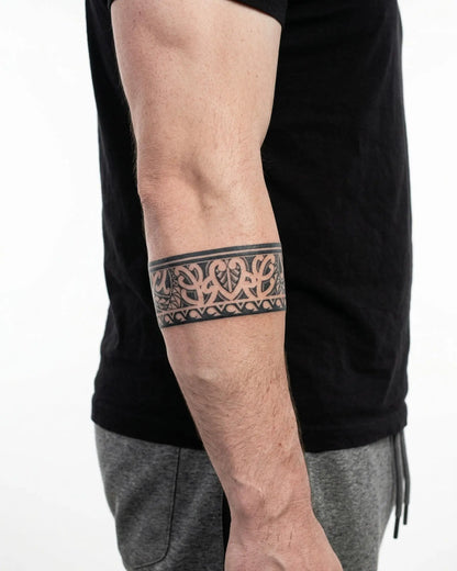 INKON Maori Armband semi-permanent tattoo applied on a man – 2 x 9 in (5x23cm) design, realistic ink look, lasts 10 days