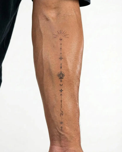 INKON Celestial Lotus Totem semi-permanent tattoo applied on a man – 4 x 7 in (10x17cm) design, realistic ink look, lasts 10 days