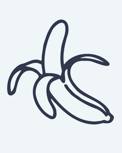 Peeled Banana semi-permanent tattoo design by INKON – half, peeled, banana, line, playful illustration, 2 x 2 in (5x5cm), available at inkon.co