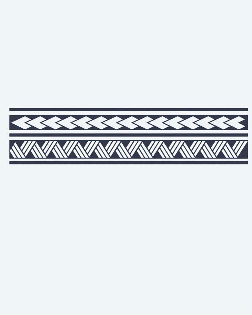 Arrow & Braid Band semi-permanent tattoo design by INKON – geometric, tribal, armband, arrow, chevrons illustration, 2 x 9 in (5x23cm), available at inkon.co
