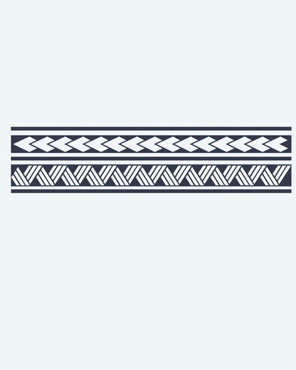Arrow & Braid Band semi-permanent tattoo design by INKON – geometric, tribal, armband, arrow, chevrons illustration, 2 x 9 in (5x23cm), available at inkon.co