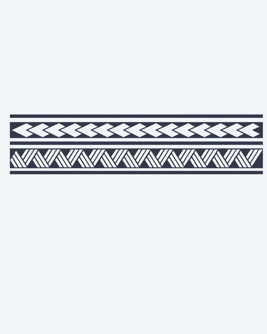 Arrow & Braid Band semi-permanent tattoo design by INKON – geometric, tribal, armband, arrow, chevrons illustration, 2 x 9 in (5x23cm), available at inkon.co