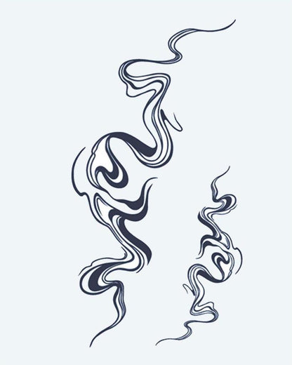 Abstract Smoke Swirls semi-permanent tattoo design by INKON – flowing, abstract, smoke, wisps, fluid illustration, 4 x 7 in (10x17cm), available at inkon.co