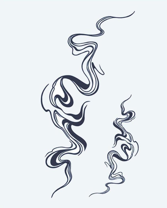 Abstract Smoke Swirls semi-permanent tattoo design by INKON – flowing, abstract, smoke, wisps, fluid illustration, 4 x 7 in (10x17cm), available at inkon.co
