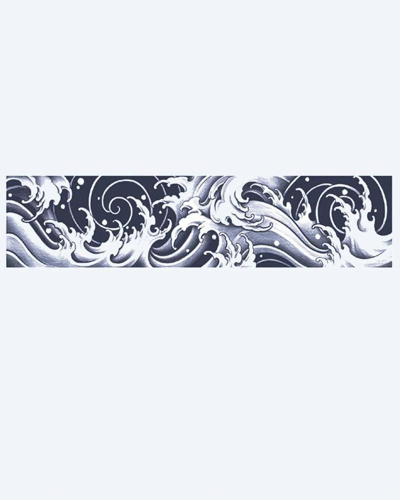 Japanese Waves Band semi-permanent tattoo design by INKON – dynamic, japanese, armband, crashing, ocean illustration, 2 x 9 in (5x23cm), available at inkon.co