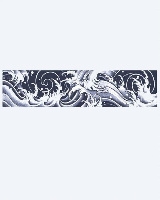 Japanese Waves Band semi-permanent tattoo design by INKON – dynamic, japanese, armband, crashing, ocean illustration, 2 x 9 in (5x23cm), available at inkon.co