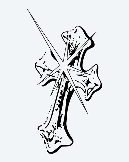 Gothic Cross 2 semi-permanent tattoo design by INKON – gothic, cross, sketchy, illustrative, sharp illustration, 3 x 4 in (7x10cm), available at inkon.co