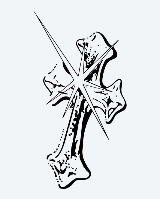Gothic Cross 2 semi-permanent tattoo design by INKON – gothic, cross, sketchy, illustrative, sharp illustration, 3 x 4 in (7x10cm), available at inkon.co