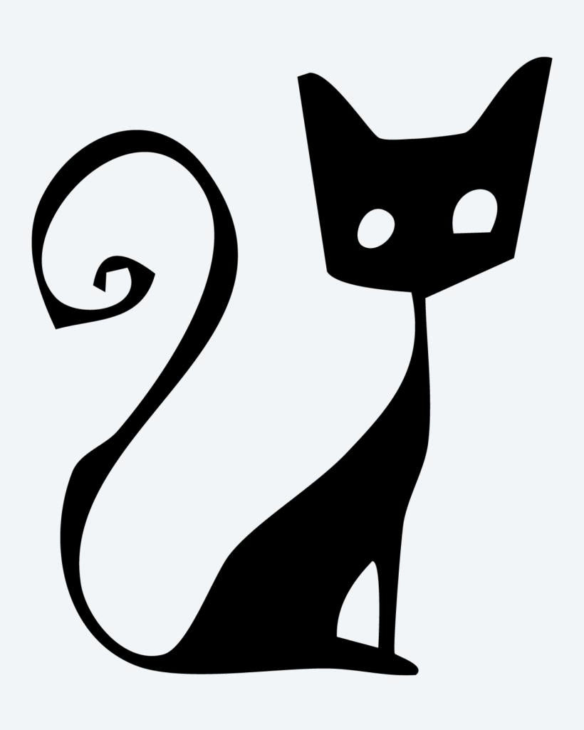 Sitting Cat Silhouette semi-permanent tattoo design by INKON – sitting, curly, tail, mysterious, eyes illustration, 2 x 2 in (5x5cm), available at inkon.co