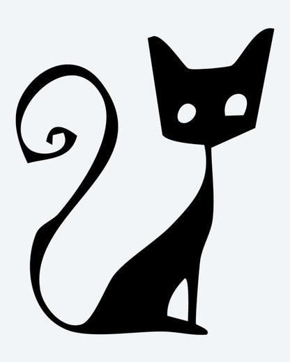 Sitting Cat Silhouette semi-permanent tattoo design by INKON – sitting, curly, tail, mysterious, eyes illustration, 2 x 2 in (5x5cm), available at inkon.co