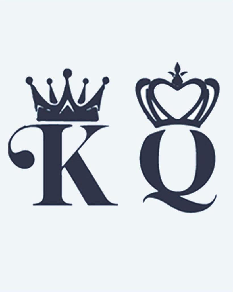 King & Queen Crowns semi-permanent tattoo design by INKON – matching, king, queen, letters, ornate illustration, 2 x 2 in (5x5cm), available at inkon.co