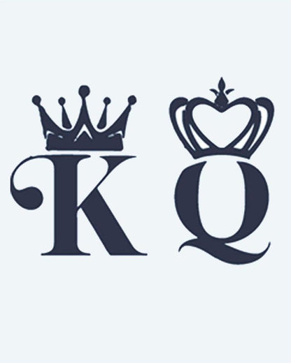 King & Queen Crowns semi-permanent tattoo design by INKON – matching, king, queen, letters, ornate illustration, 2 x 2 in (5x5cm), available at inkon.co