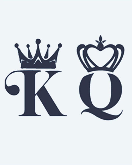 King & Queen Crowns semi-permanent tattoo design by INKON – matching, king, queen, letters, ornate illustration, 2 x 2 in (5x5cm), available at inkon.co