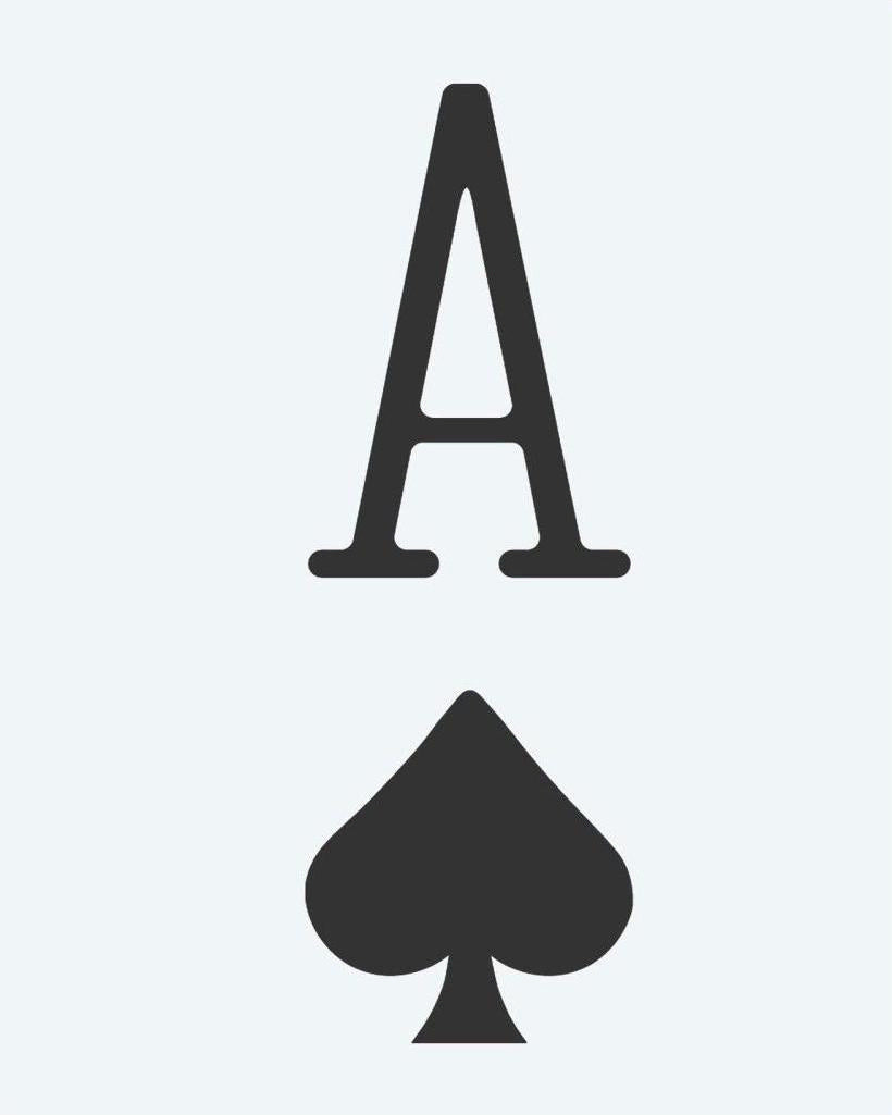 Ace of Spades semi-permanent tattoo design by INKON – letter, above, spade, suit, symbol illustration, 2 x 2 in (5x5cm), available at inkon.co