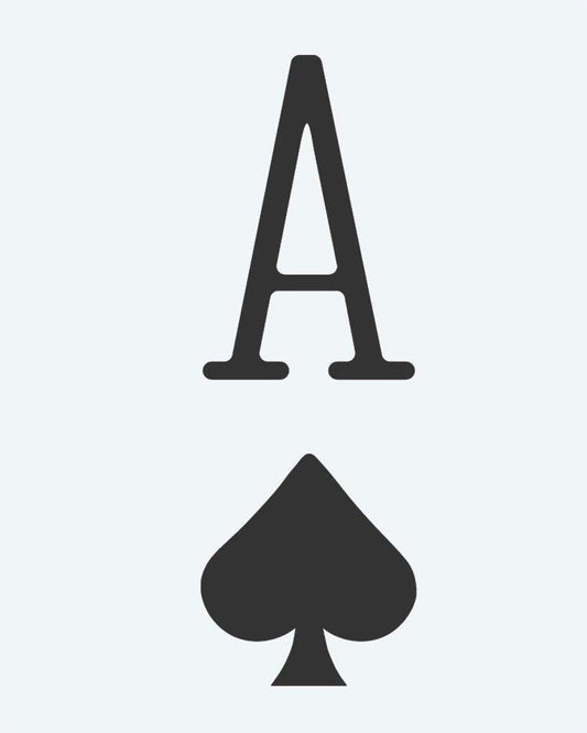 Ace of Spades semi-permanent tattoo design by INKON – letter, above, spade, suit, symbol illustration, 2 x 2 in (5x5cm), available at inkon.co