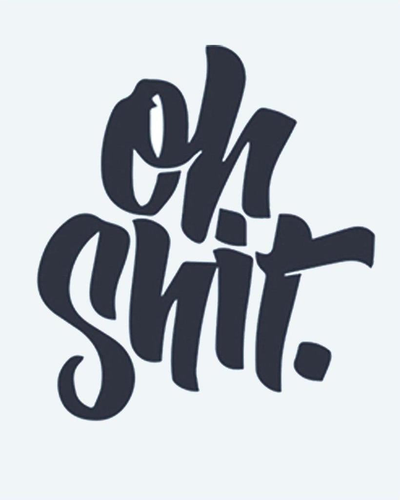 Oh Shit Lettering semi-permanent tattoo design by INKON – expressive, calligraphy, cheeky, attitude, thick illustration, 2 x 2 in (5x5cm), available at inkon.co