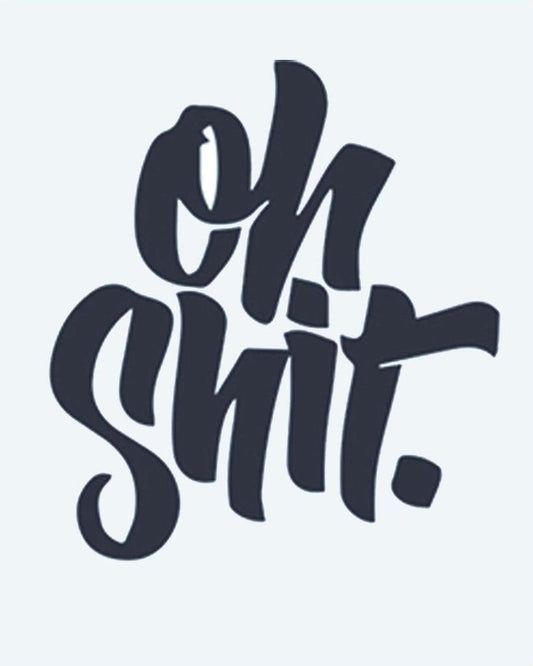 Oh Shit Lettering semi-permanent tattoo design by INKON – expressive, calligraphy, cheeky, attitude, thick illustration, 2 x 2 in (5x5cm), available at inkon.co