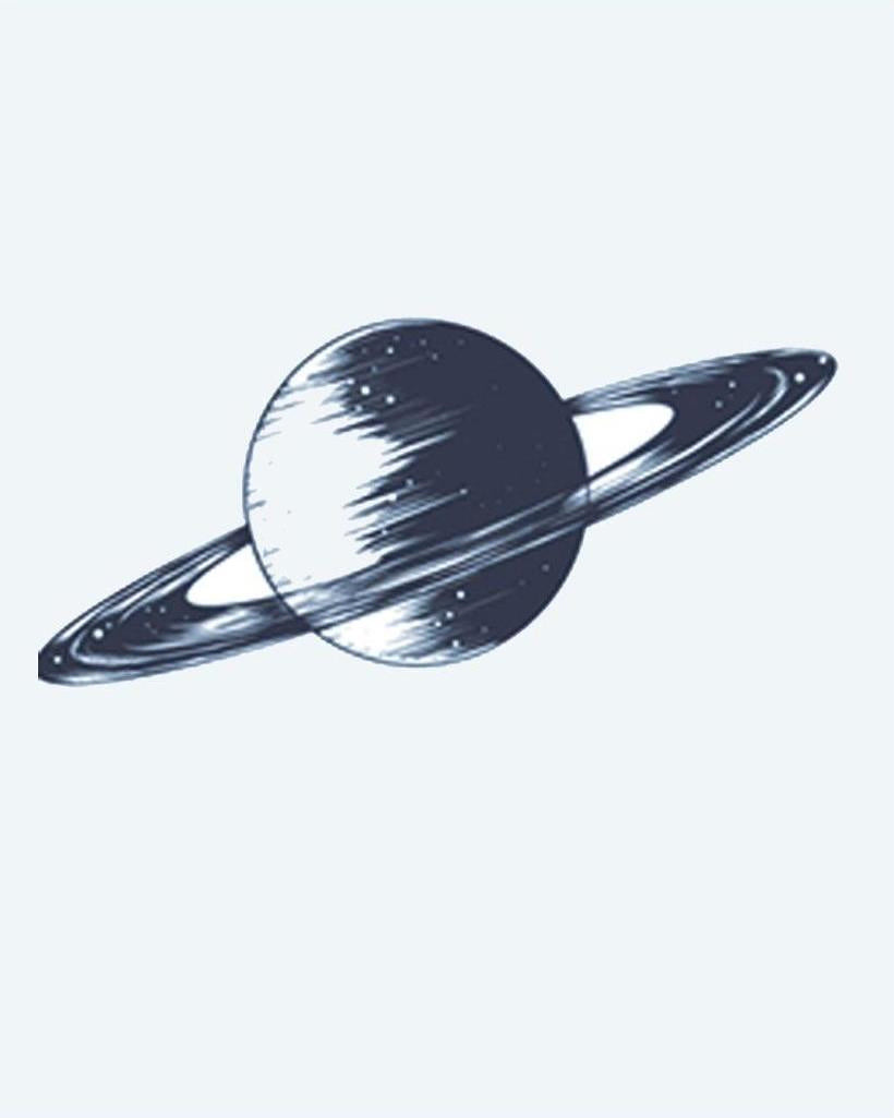 Saturn Planet semi-permanent tattoo design by INKON – beautifully, illustrated, saturn, rings, surface illustration, 2 x 2 in (5x5cm), available at inkon.co