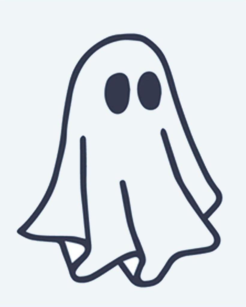 Cute Ghost semi-permanent tattoo design by INKON – adorable, floating, ghost, oval, eyes illustration, 2 x 2 in (5x5cm), available at inkon.co