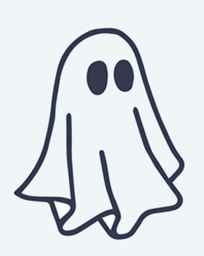 Cute Ghost semi-permanent tattoo design by INKON – adorable, floating, ghost, oval, eyes illustration, 2 x 2 in (5x5cm), available at inkon.co