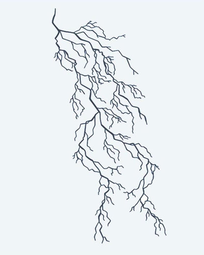 Lightning Bolt semi-permanent tattoo design by INKON – branching, lightning, bolt, fine, electrical illustration, 4 x 7 in (10x17cm), available at inkon.co