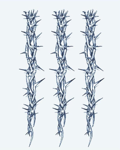 Thorn Vine Bands semi-permanent tattoo design by INKON – three, vertical, thorn, vine, strands illustration, 4 x 7 in (10x17cm), available at inkon.co