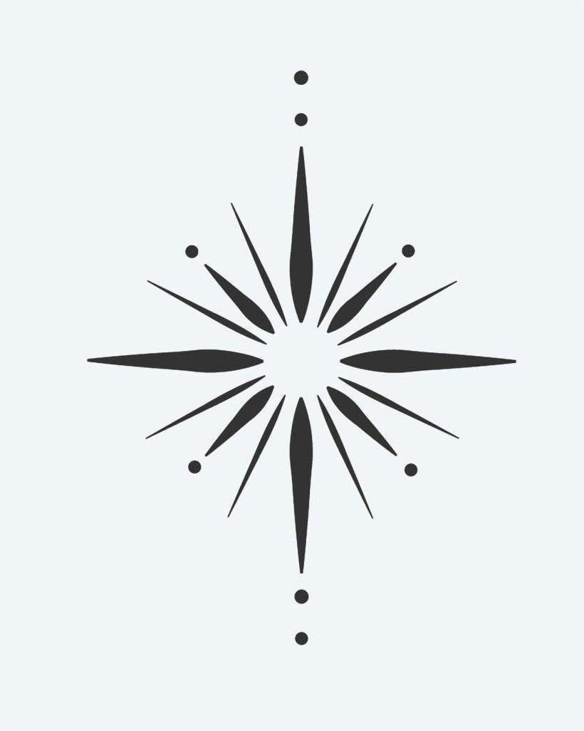 Starburst semi-permanent tattoo design by INKON – geometric, starburst, alternating, filled, thin illustration, 2 x 2 in (5x5cm), available at inkon.co