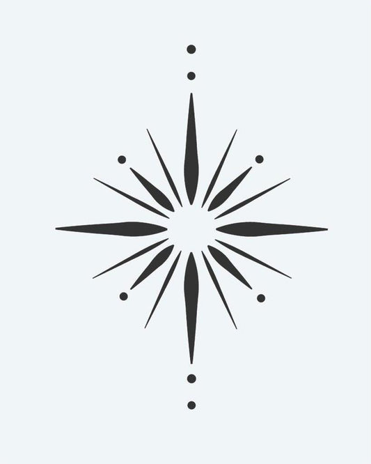 Starburst semi-permanent tattoo design by INKON – geometric, starburst, alternating, filled, thin illustration, 2 x 2 in (5x5cm), available at inkon.co