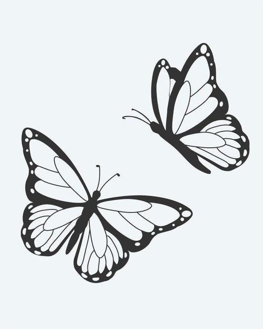 Butterfly Pair semi-permanent tattoo design by INKON – monarch, butterflies, flight, wing, patterns illustration, 2 x 2 in (5x5cm), available at inkon.co
