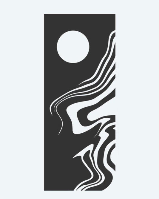 Abstract Moon & Waves semi-permanent tattoo design by INKON – artistic, full, moon, over, flowing illustration, 3 x 4 in (6x11cm), available at inkon.co