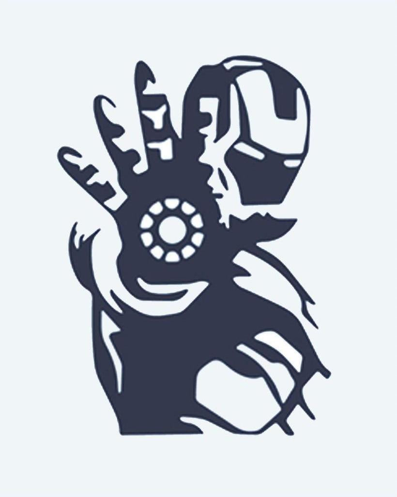 Armored Hero semi-permanent tattoo design by INKON – superhero, silhouette, armored, suit, glowing illustration, 2 x 2 in (5x5cm), available at inkon.co