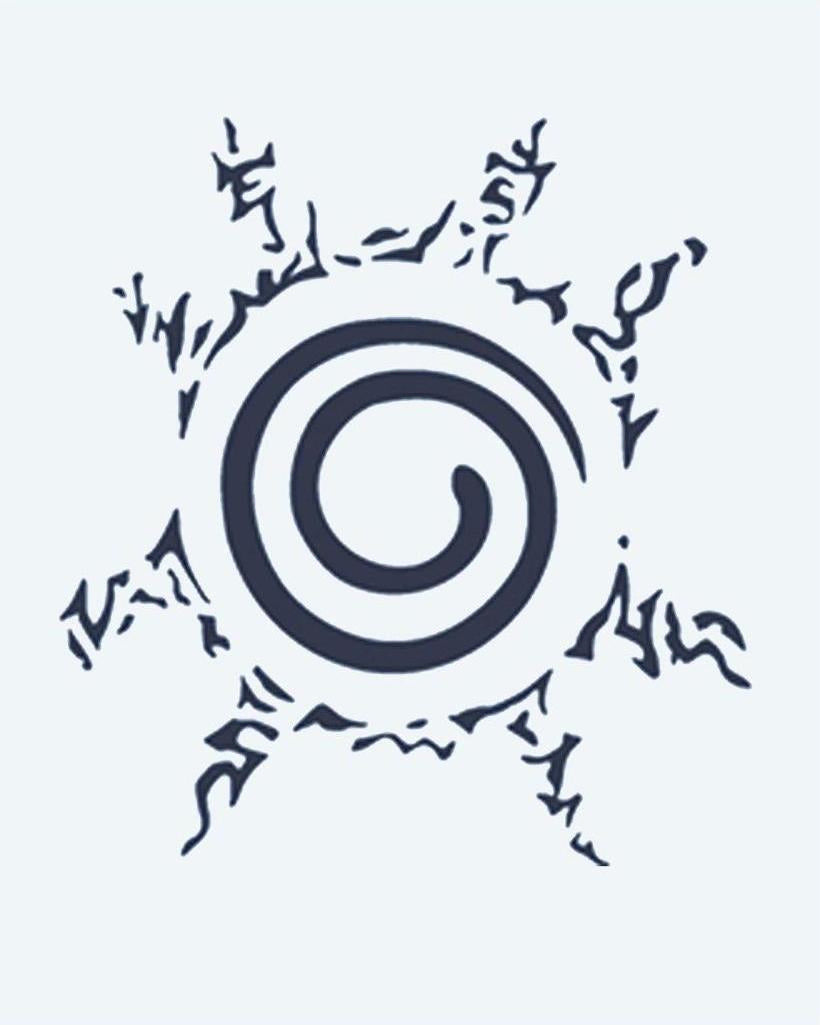 Spiral Seal semi-permanent tattoo design by INKON – spiral, surrounded, jagged, flame, rays illustration, 2 x 2 in (5x5cm), available at inkon.co