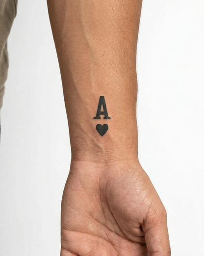 INKON Ace of Hearts semi-permanent tattoo applied on a man – 2 x 2 in (5x5cm) design, realistic ink look, lasts 10 days