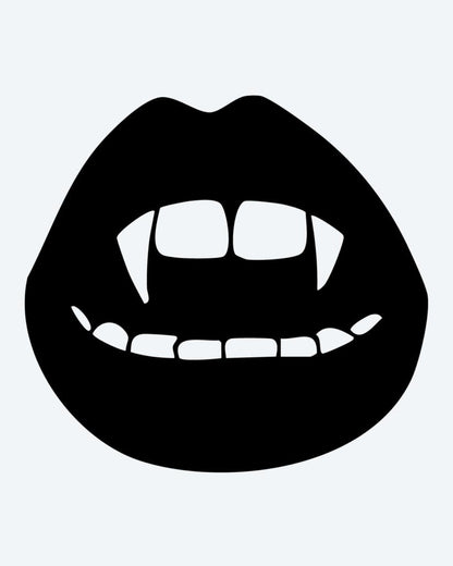 Vampire Lips semi-permanent tattoo design by INKON – open, lips, revealing, sharp, vampire illustration, 2 x 2 in (5x5cm), available at inkon.co