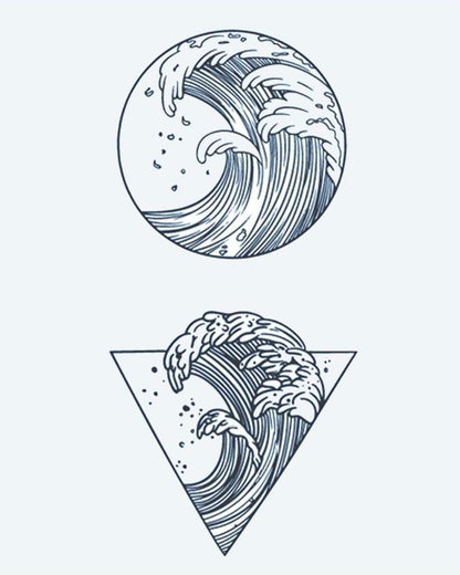 Ocean Waves semi-permanent tattoo design by INKON – japanese, ocean, waves, enclosed, circle illustration, 4 x 7 in (10x17cm), available at inkon.co