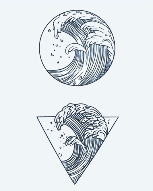 Ocean Waves semi-permanent tattoo design by INKON – japanese, ocean, waves, enclosed, circle illustration, 4 x 7 in (10x17cm), available at inkon.co