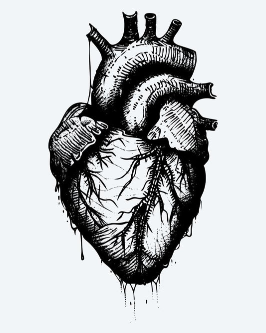 Anatomical Heart semi-permanent tattoo design by INKON – anatomical, human, heart, dripping, effect illustration, 4 x 4 in (9x9cm), available at inkon.co